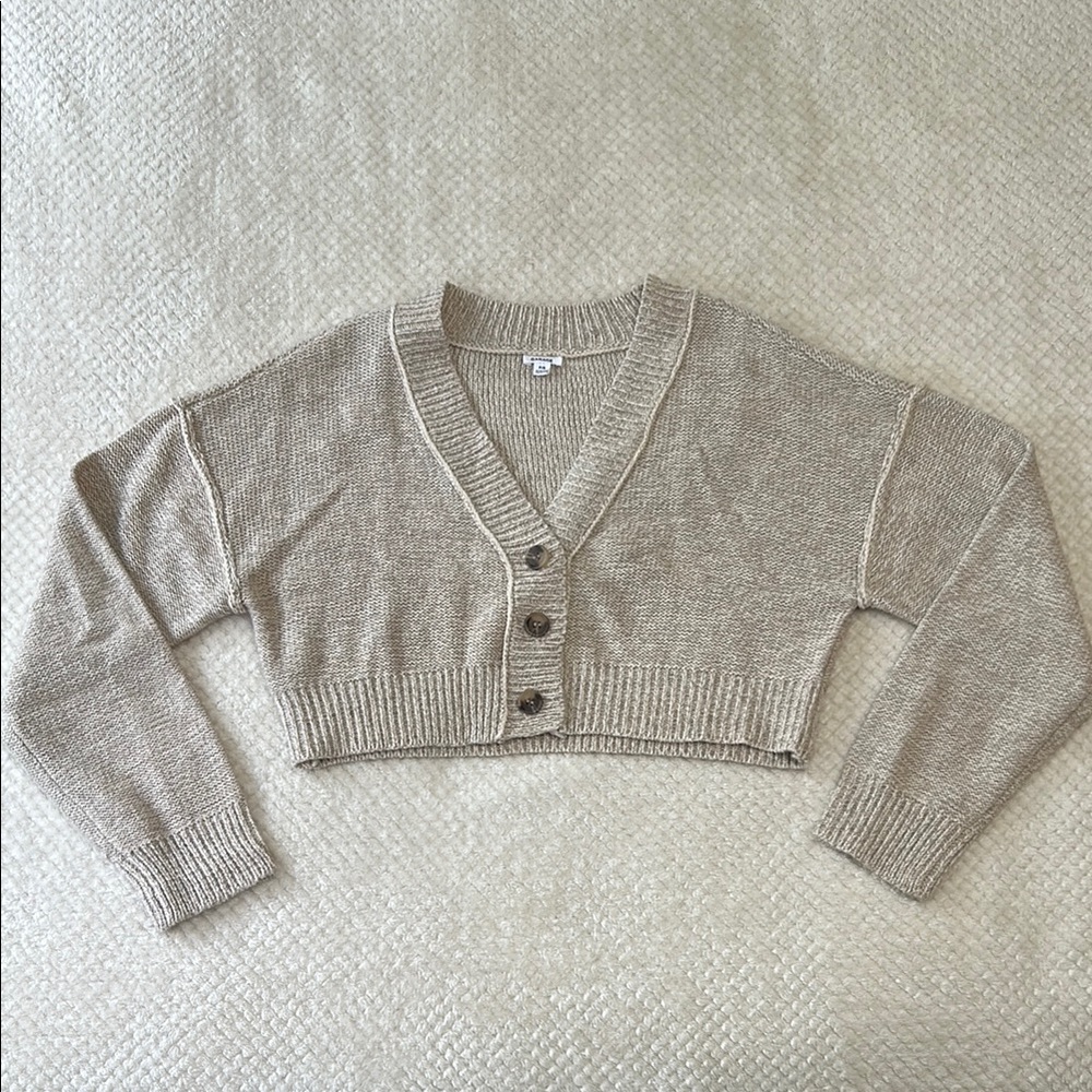 Garage Tan Cropped Cardigan Sweater V-Neck